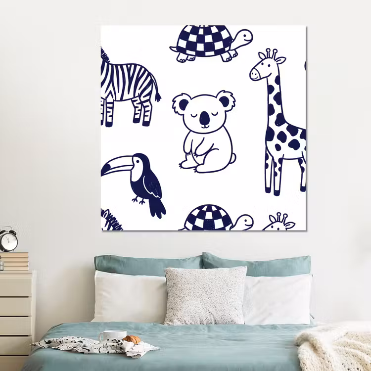 Forex - Dieren - Patroon - Kinderkamer - Grafisch - Wit-Blauw — 2