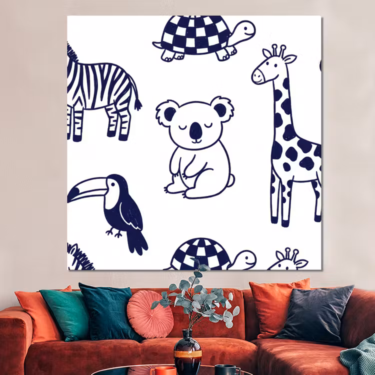 Forex - Dieren - Patroon - Kinderkamer - Grafisch - Wit-Blauw — 3