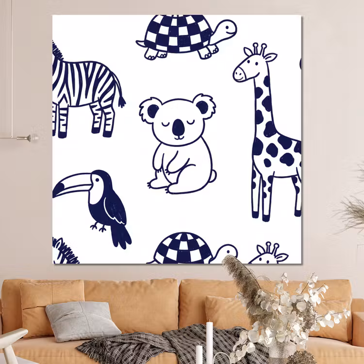 Forex - Dieren - Patroon - Kinderkamer - Grafisch - Wit-Blauw — 4