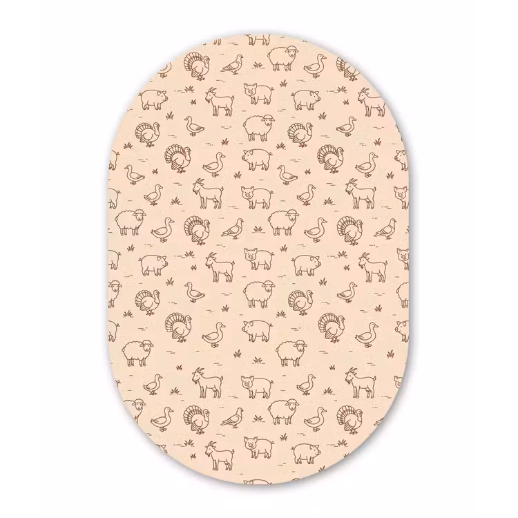 Muurovaal - Glas - Dieren - Patroon - Boerderij - Minimalistisch - Beige — 1