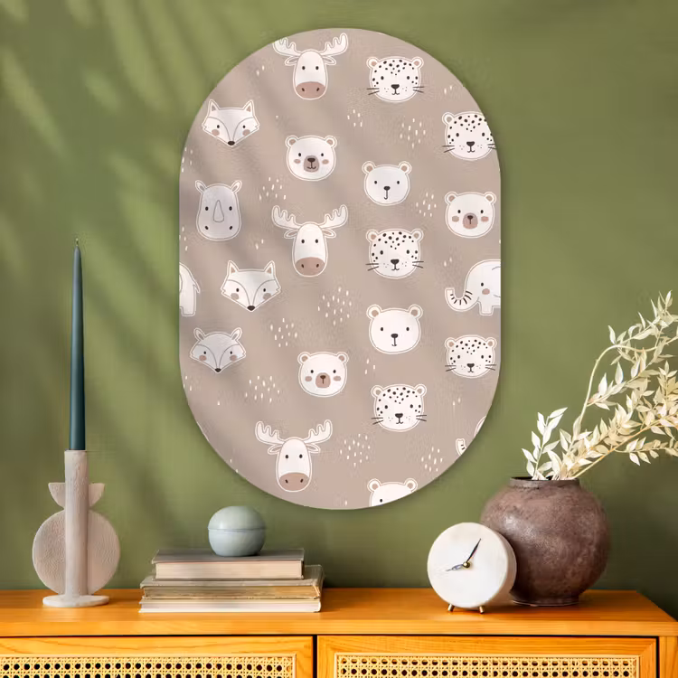 Muurovaal - Glas - Dieren - Patroon - Illustratie - Modern - Beige — 2