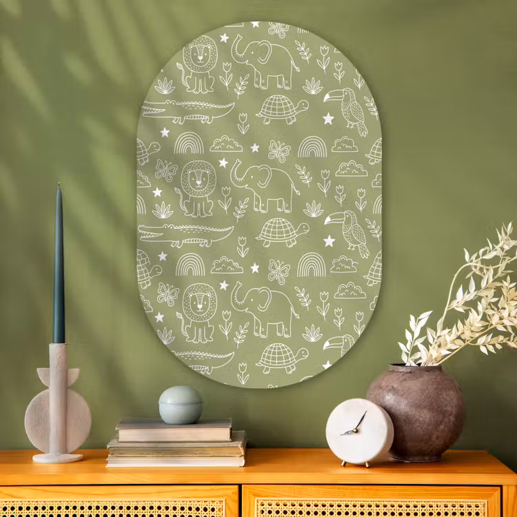 Muurovaal - Glas - Dieren - Patroon - Illustratie - Natuur - Groen — 2
