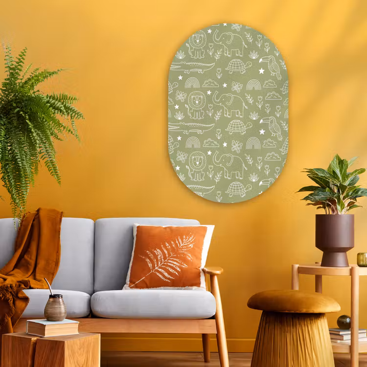 Muurovaal - Glas - Dieren - Patroon - Illustratie - Natuur - Groen — 3