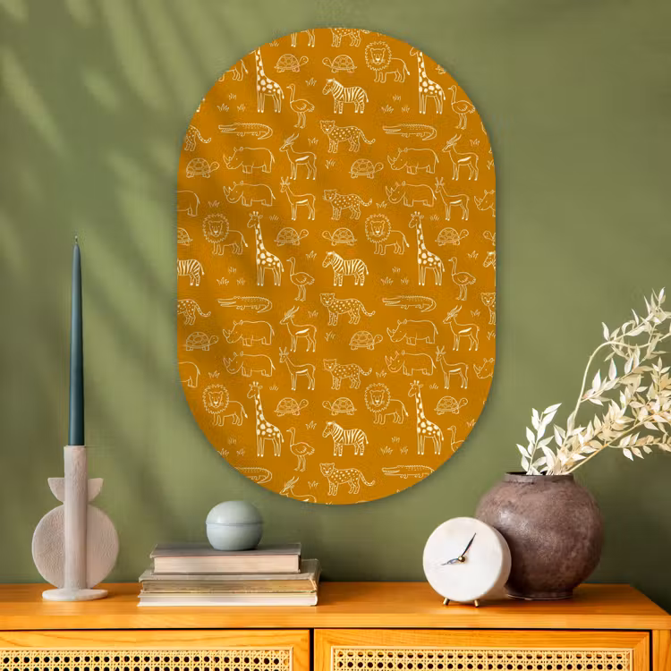 Muurovaal - Glas - Dieren - Safari - Patroon - Kinderlijk - Oker — 2
