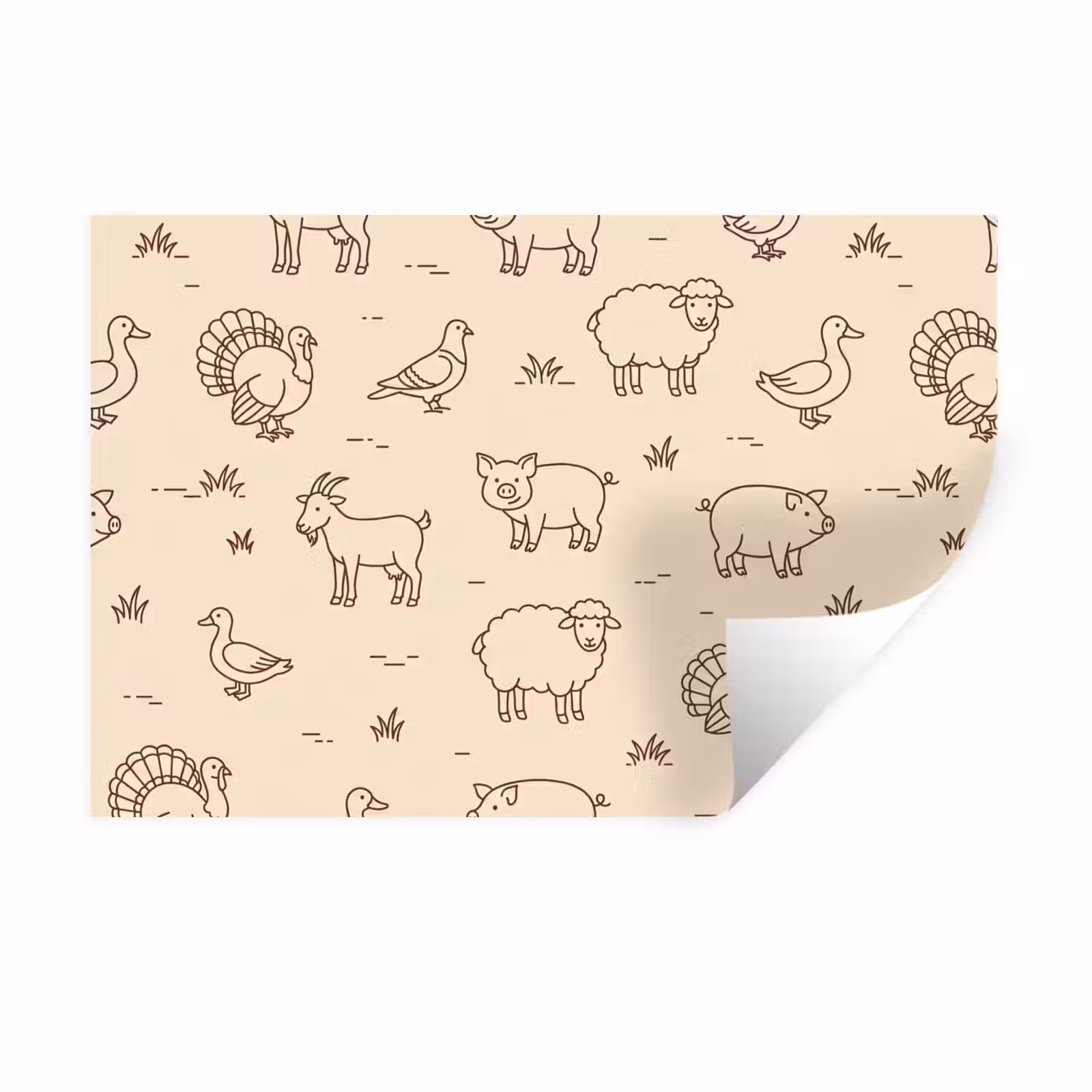 Muursticker - Dieren - Patroon - Boerderij - Minimalistisch - Beige — 1