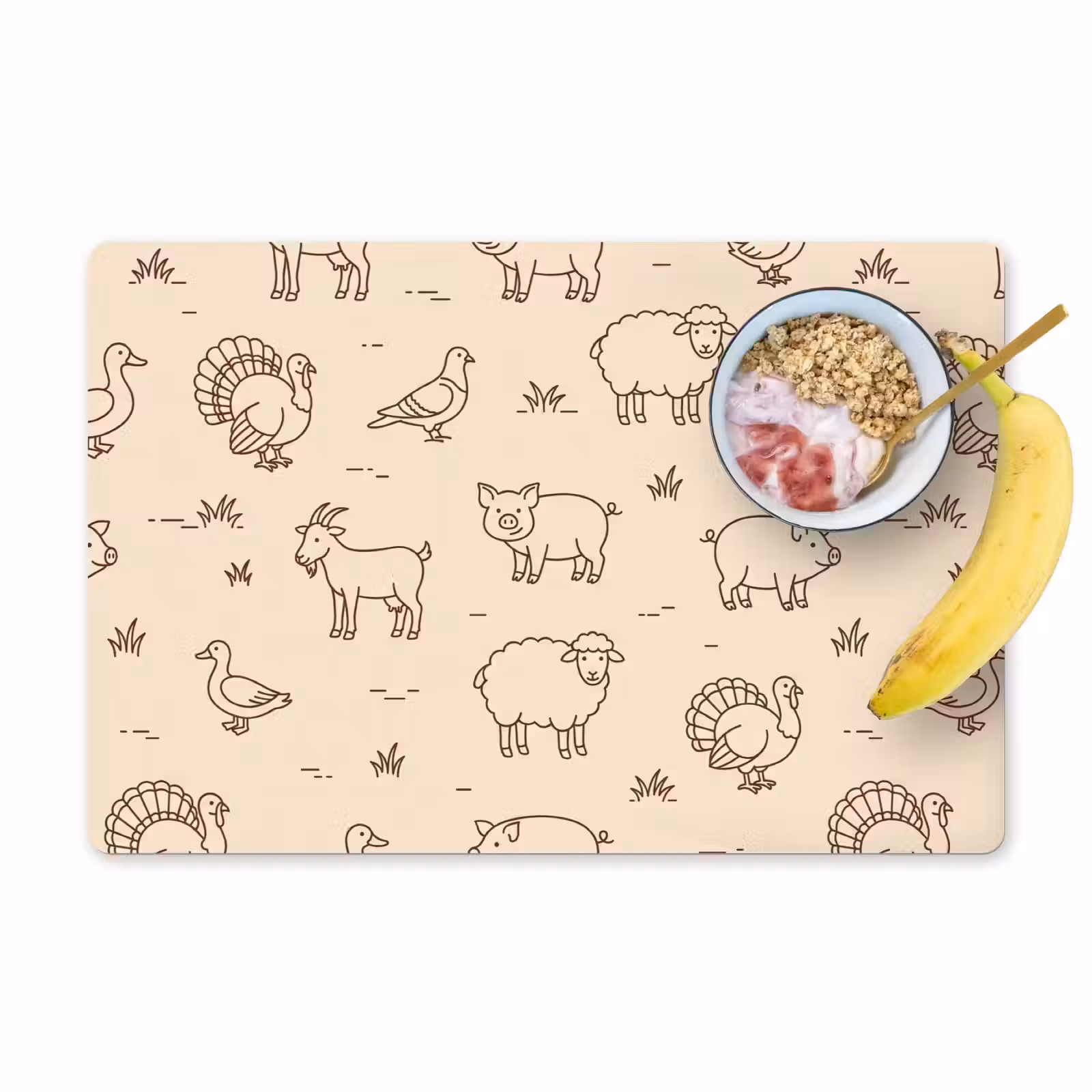 Placemat - 6 stuks - Dieren - Patroon - Boerderij - Minimalistisch - Beige — 1