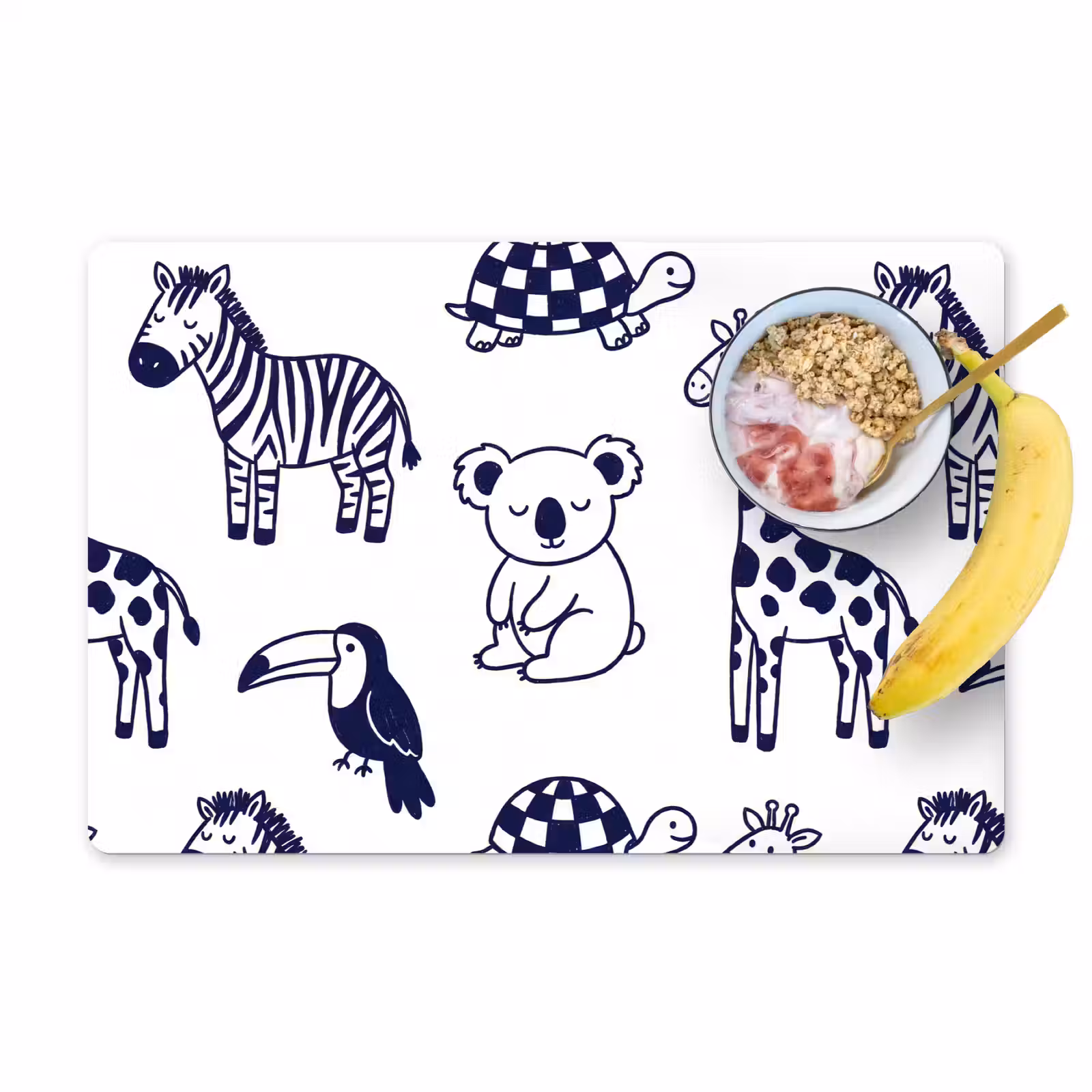 Placemat - 6 stuks - Dieren - Patroon - Kinderkamer - Grafisch - Wit-Blauw — 1