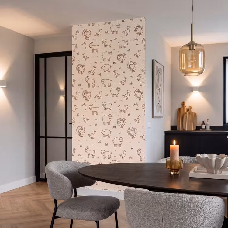 Behang - Dieren - Patroon - Boerderij - Minimalistisch - Beige — 5