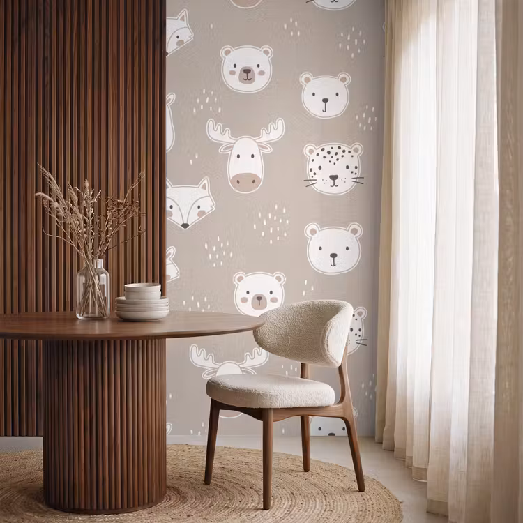 Behang - Dieren - Patroon - Illustratie - Modern - Beige — 4