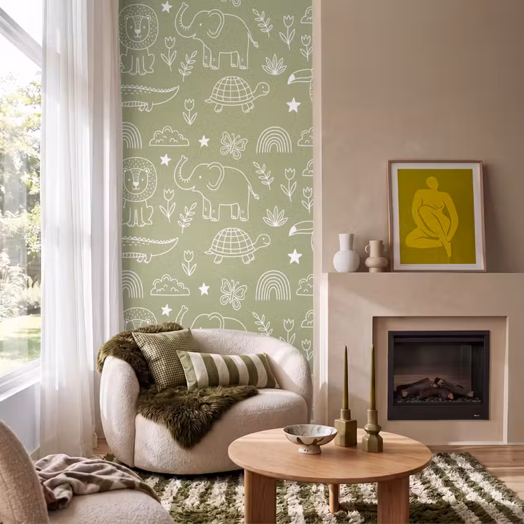 Behang - Dieren - Patroon - Illustratie - Natuur - Groen — 1
