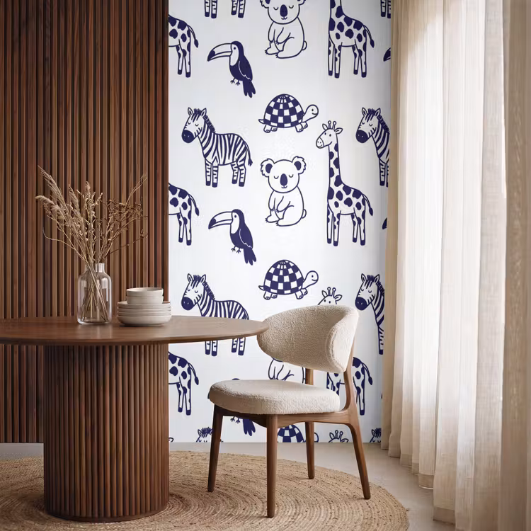 Behang - Dieren - Patroon - Kinderkamer - Grafisch - Wit-Blauw — 4