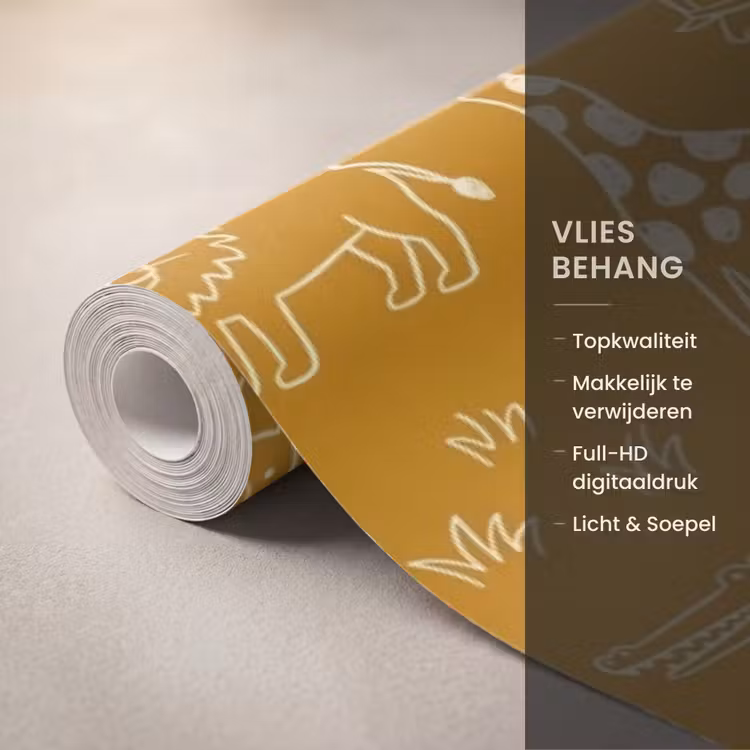 Behang - Dieren - Safari - Patroon - Kinderlijk - Oker — 3