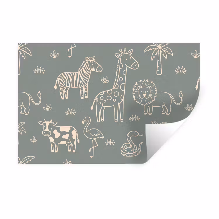 Muursticker - Dieren - Safari - Patroon - Illustratie - Groen — 1