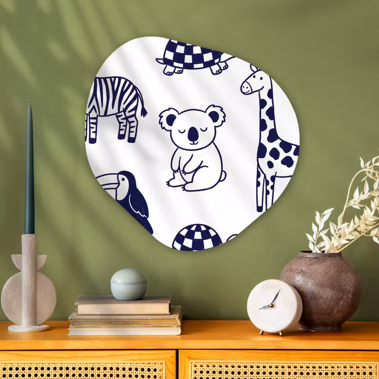 Organische schilderij - Aluminium - Dieren - Patroon - Kinderkamer - Grafisch - Wit-Blauw — 2
