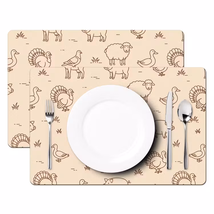 Placemat - 6 stuks - Dieren - Patroon - Boerderij - Minimalistisch - Beige — 2