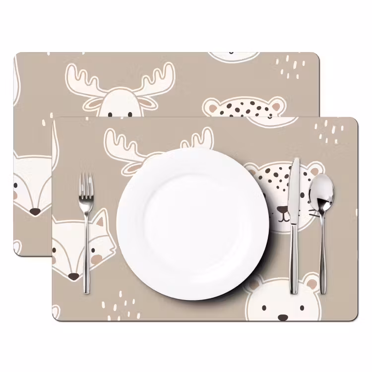 Placemat - 6 stuks - Dieren - Patroon - Illustratie - Modern - Beige — 2