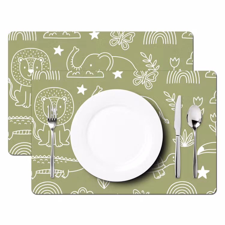 Placemat - 6 stuks - Dieren - Patroon - Illustratie - Natuur - Groen — 2