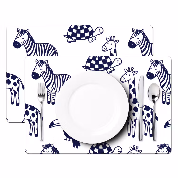 Placemat - 6 stuks - Dieren - Patroon - Kinderkamer - Grafisch - Wit-Blauw — 2