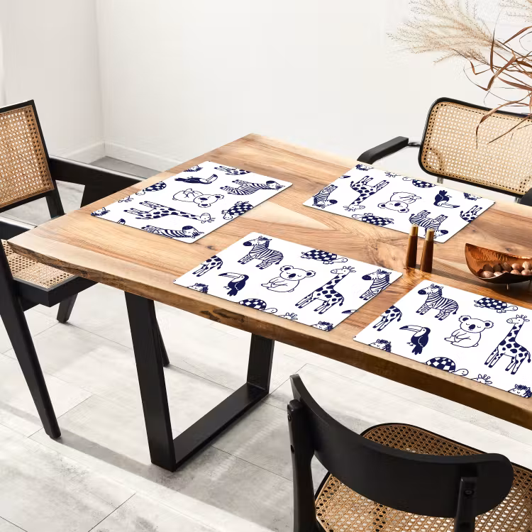 Placemat - 6 stuks - Dieren - Patroon - Kinderkamer - Grafisch - Wit-Blauw — 5