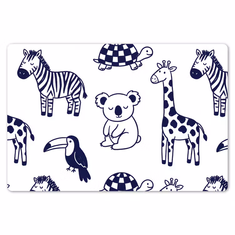 Placemat - 6 stuks - Dieren - Patroon - Kinderkamer - Grafisch - Wit-Blauw — 7