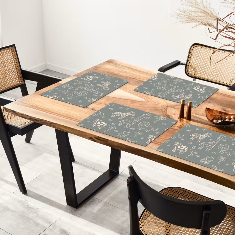 Placemat - 6 stuks - Dieren - Safari - Patroon - Illustratie - Groen — 5