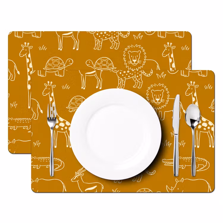 Placemat - 6 stuks - Dieren - Safari - Patroon - Kinderlijk - Oker — 2