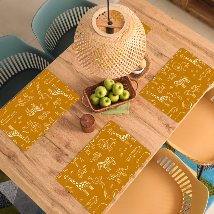 Placemat - 6 stuks - Dieren - Safari - Patroon - Kinderlijk - Oker — 6
