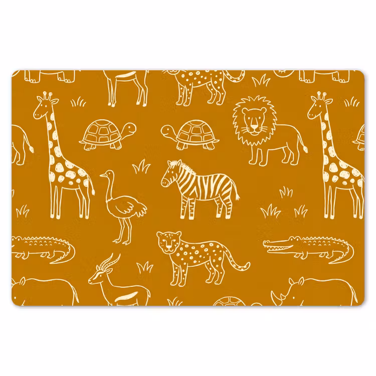 Placemat - 6 stuks - Dieren - Safari - Patroon - Kinderlijk - Oker — 7