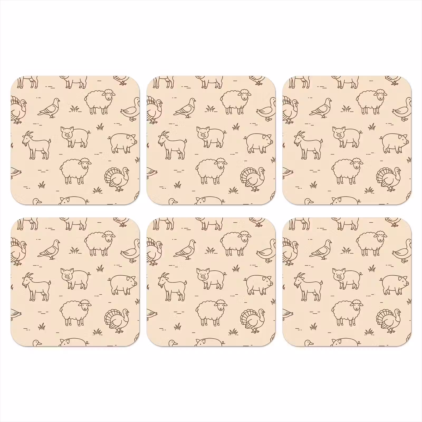 Onderzetter​ - Dieren - Patroon - Boerderij - Minimalistisch - Beige — 1