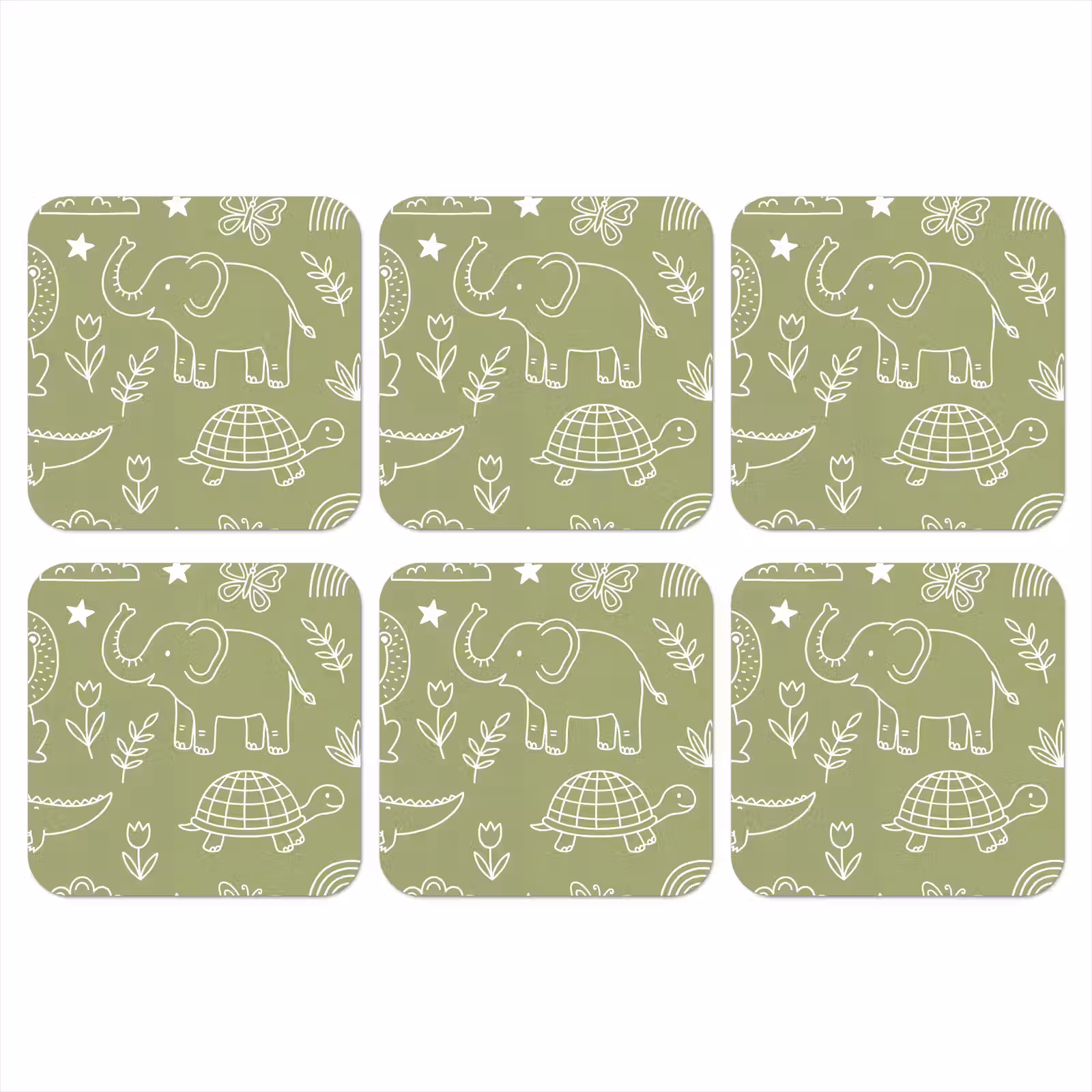 Onderzetter​ - Dieren - Patroon - Illustratie - Natuur - Groen — 1