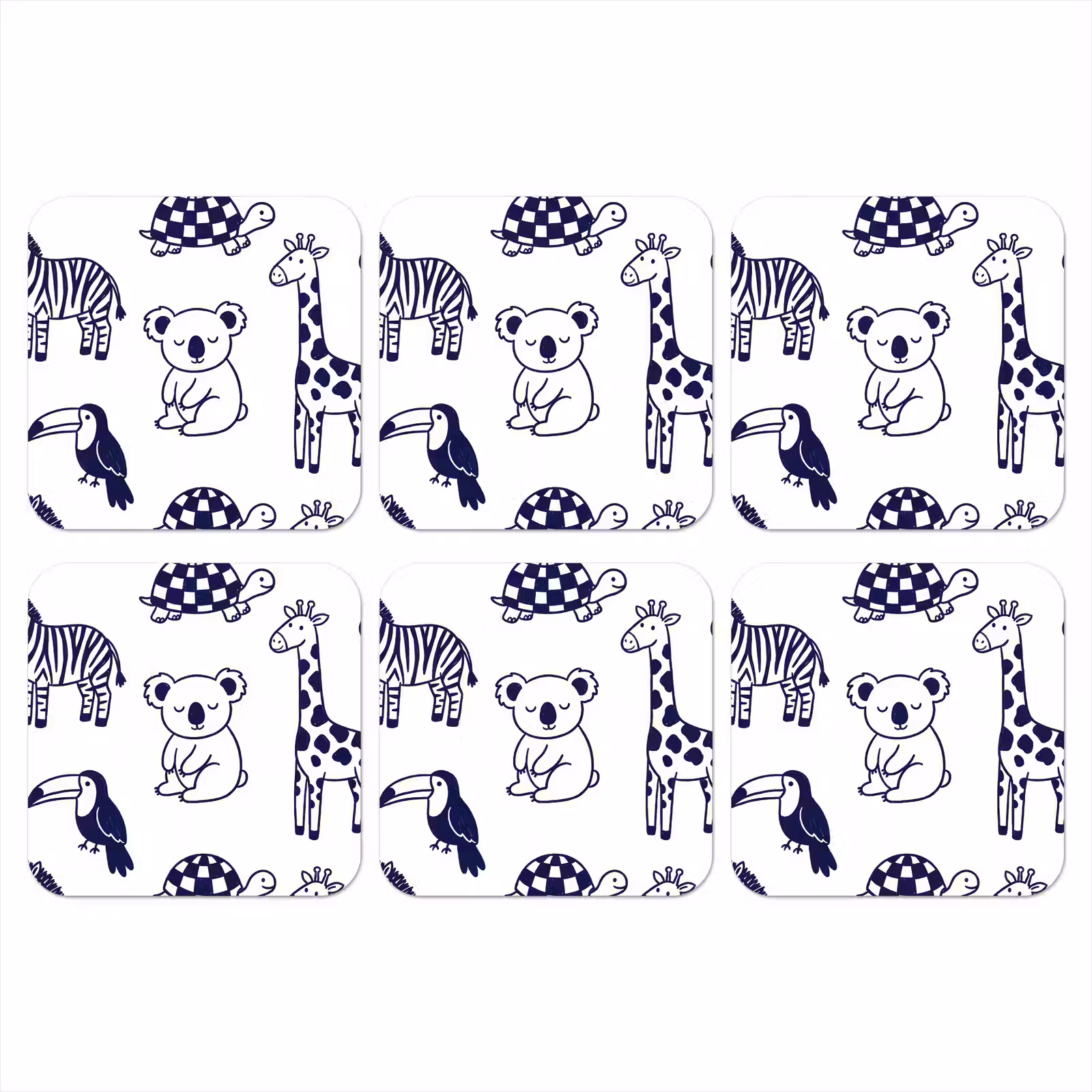 Onderzetter​ - Dieren - Patroon - Kinderkamer - Grafisch - Wit-Blauw — 1