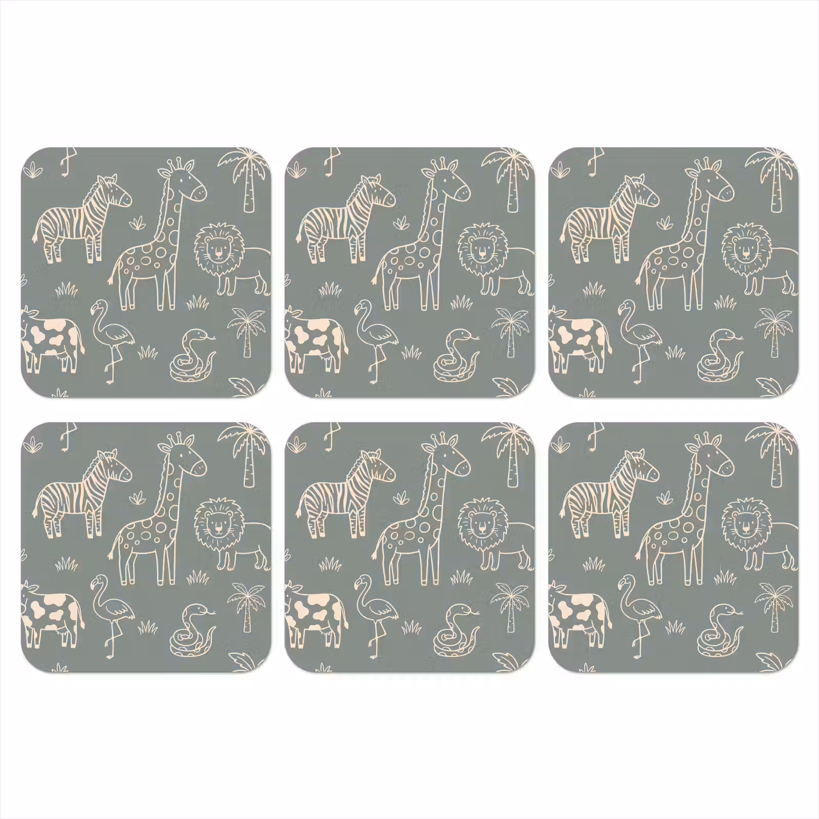Onderzetter​ - Dieren - Safari - Patroon - Illustratie - Groen — 1