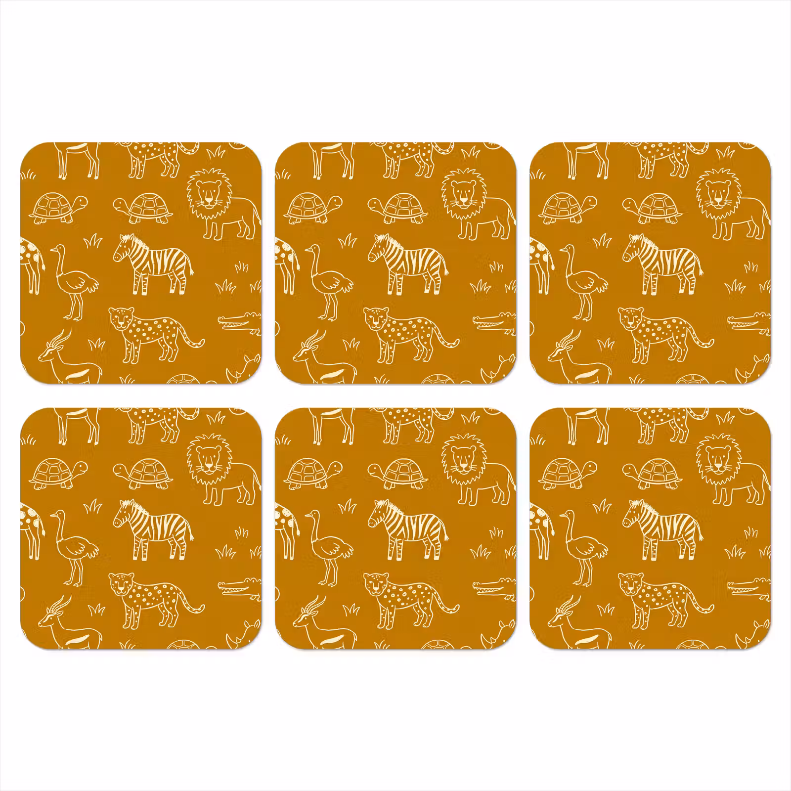Onderzetter​ - Dieren - Safari - Patroon - Kinderlijk - Oker — 1