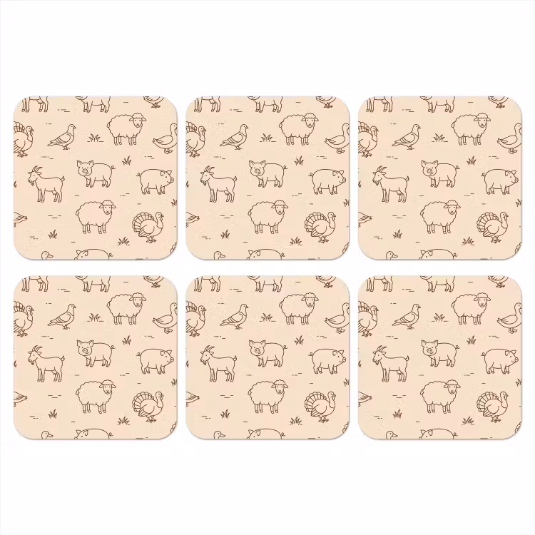 Onderzetter​ - Dieren - Patroon - Boerderij - Minimalistisch - Beige — 1