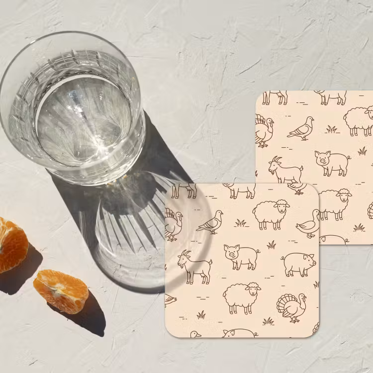 Onderzetter​ - Dieren - Patroon - Boerderij - Minimalistisch - Beige — 2