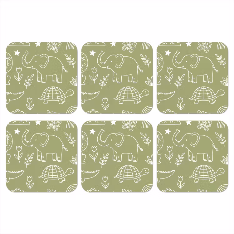 Onderzetter​ - Dieren - Patroon - Illustratie - Natuur - Groen — 1