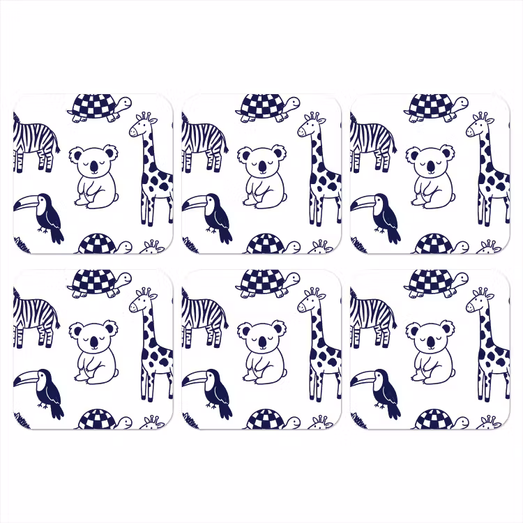 Onderzetter​ - Dieren - Patroon - Kinderkamer - Grafisch - Wit-Blauw — 1