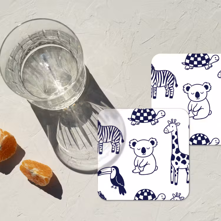 Onderzetter​ - Dieren - Patroon - Kinderkamer - Grafisch - Wit-Blauw — 2