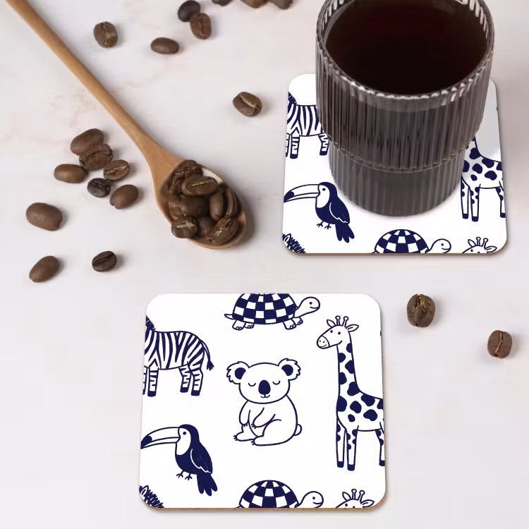 Onderzetter​ - Dieren - Patroon - Kinderkamer - Grafisch - Wit-Blauw — 4