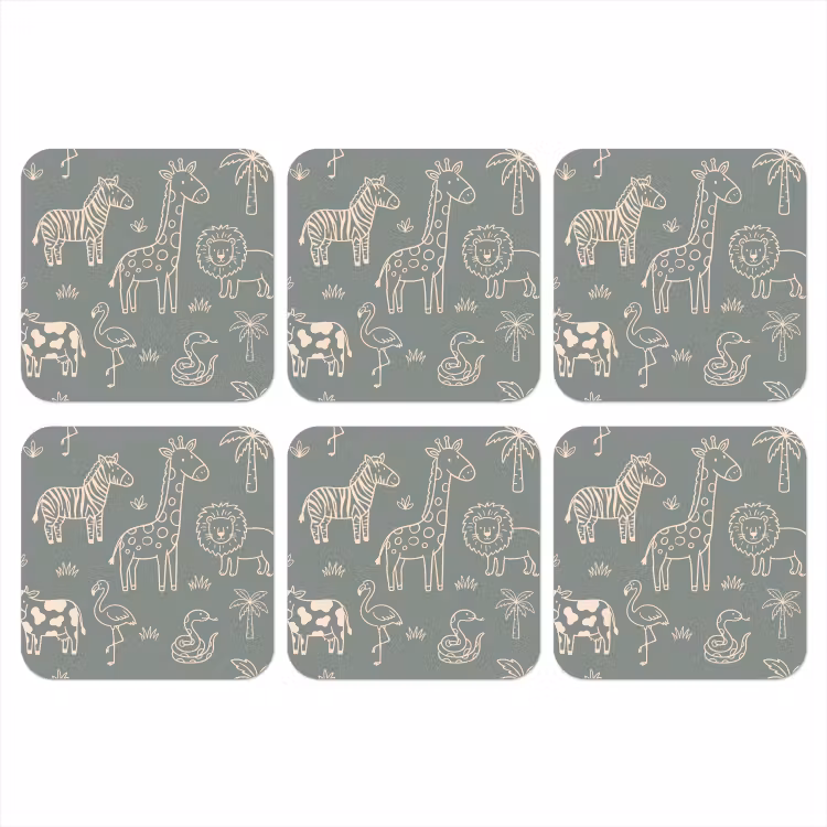 Onderzetter​ - Dieren - Safari - Patroon - Illustratie - Groen — 1