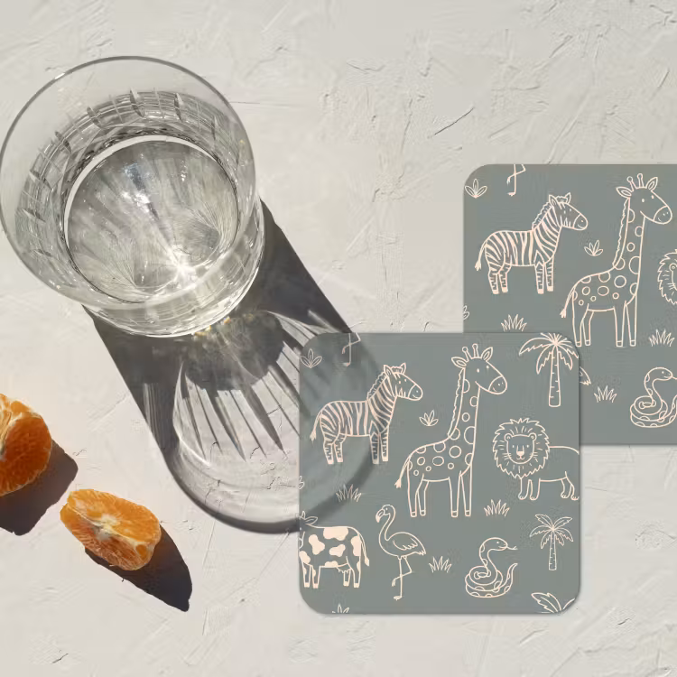 Onderzetter​ - Dieren - Safari - Patroon - Illustratie - Groen — 2