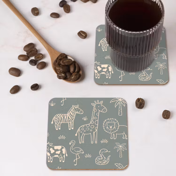 Onderzetter​ - Dieren - Safari - Patroon - Illustratie - Groen — 4