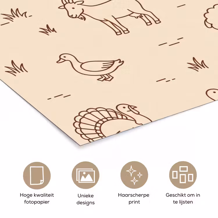 Poster - Dieren - Patroon - Boerderij - Minimalistisch - Beige — 5