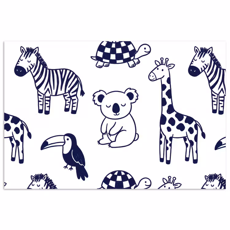 Poster - Dieren - Patroon - Kinderkamer - Grafisch - Wit-Blauw — 1
