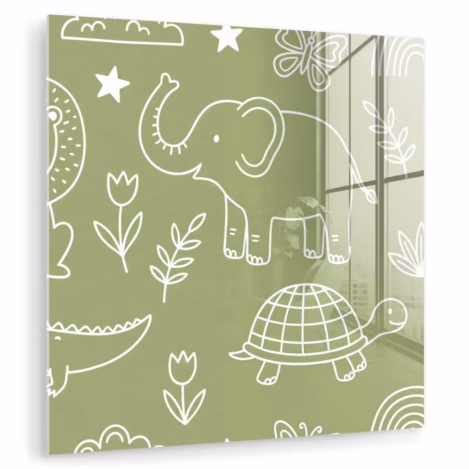 Glas schilderij - Dieren - Patroon - Illustratie - Natuur - Groen — 1