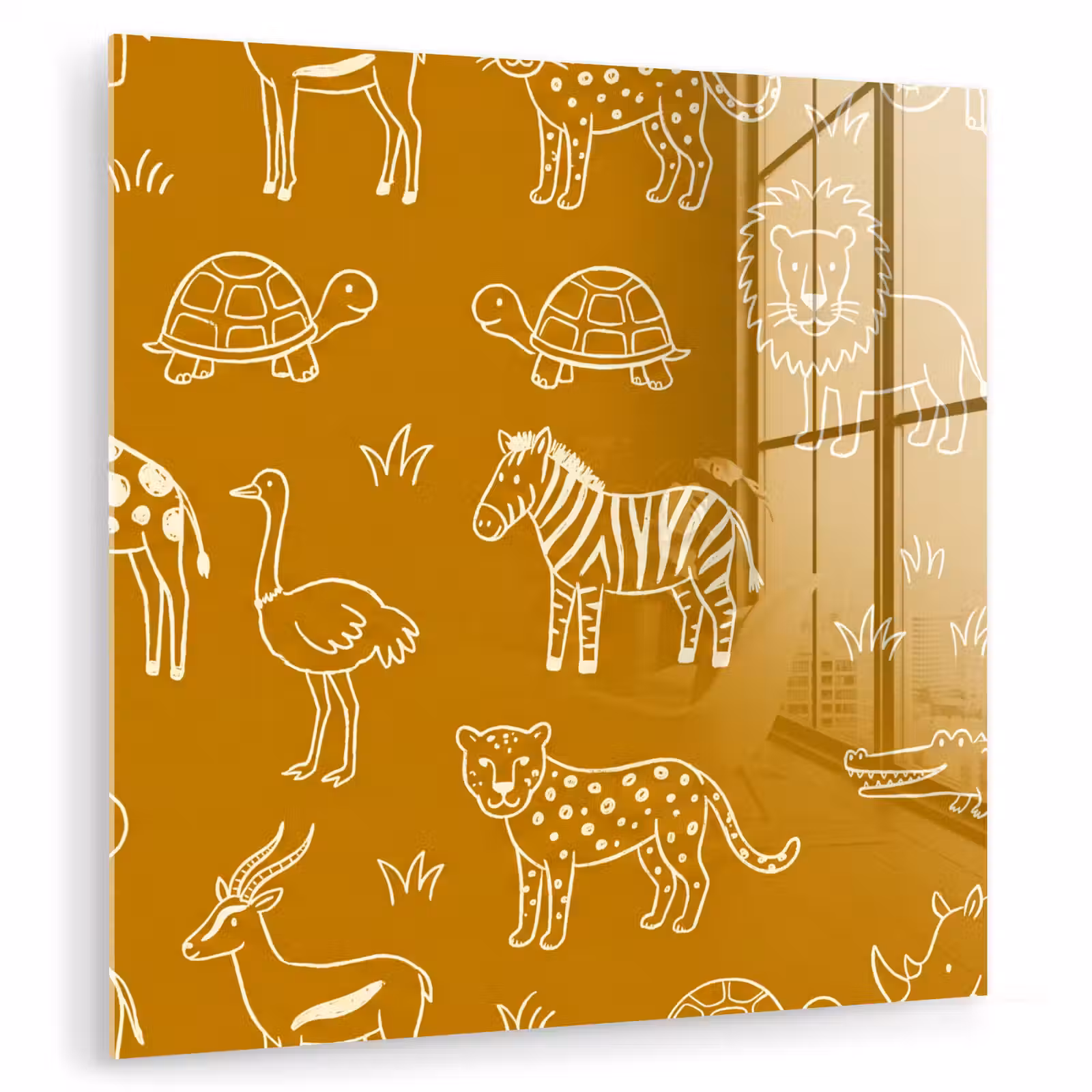 Glas schilderij - Dieren - Safari - Patroon - Kinderlijk - Oker — 1