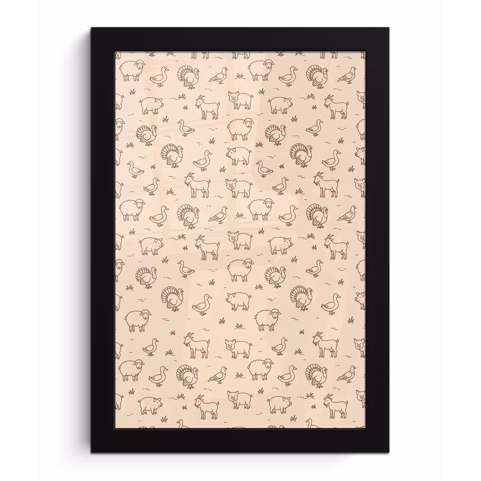 Poster met lijst - Dieren - Patroon - Boerderij - Minimalistisch - Beige — 1