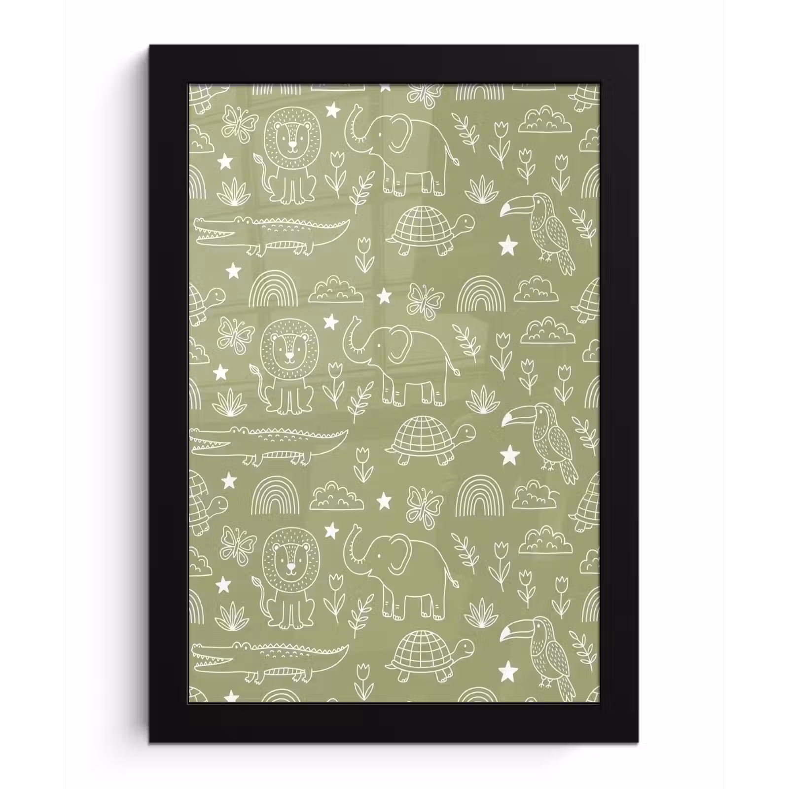 Poster met lijst - Dieren - Patroon - Illustratie - Natuur - Groen — 1