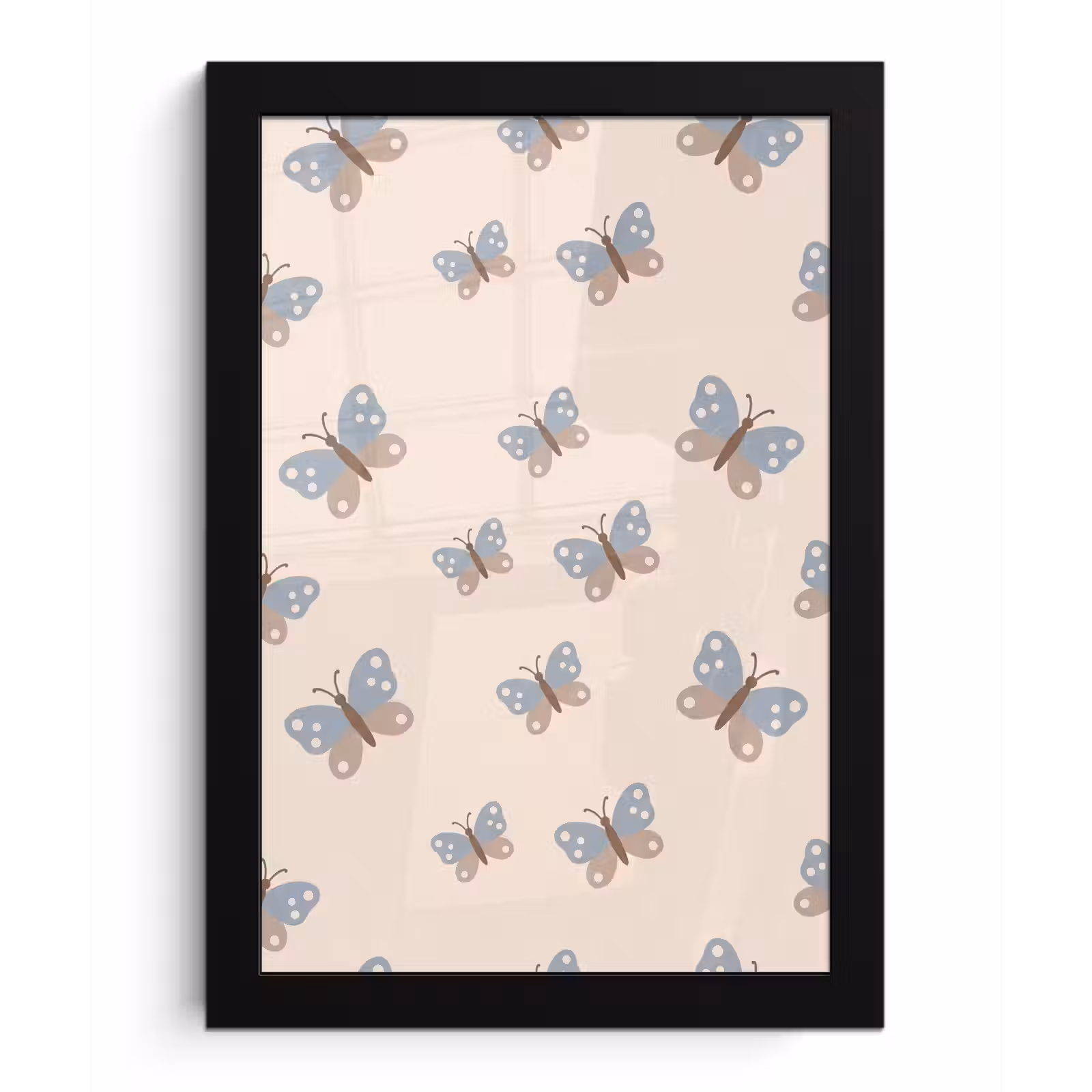 Poster met lijst - Insect - Vlinderpatroon - Abstract - Blauw - Beige — 1