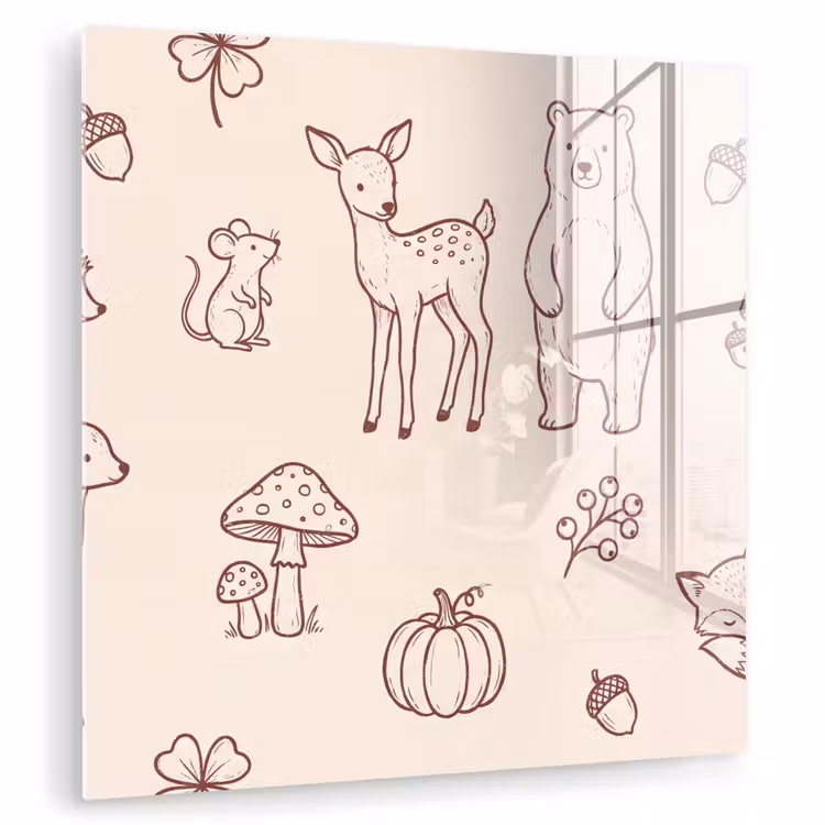 Glas schilderij - Dieren - Bos - Natuur - Schets - Patroon — 1